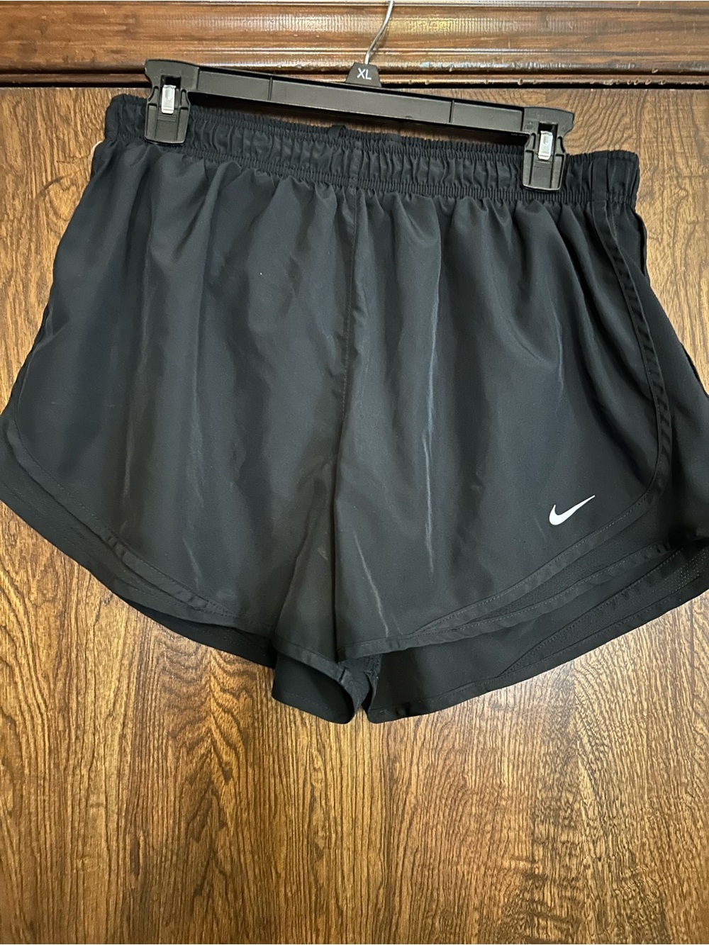 Nike Dry Fit Women's Black Athletic Running Shorts with White Swoosh